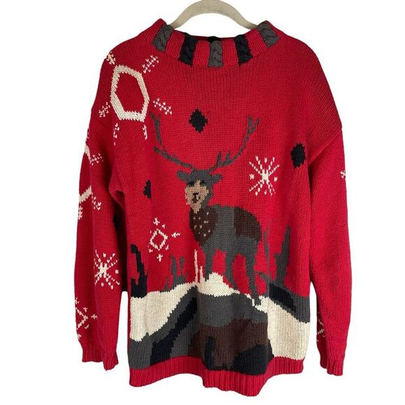Vintage Neiman Marcus Christmas Reindeer mock neck hand knit sweater size small - Picture 1 of 7